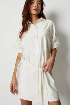 Belted Twill Mini Shirt Dress