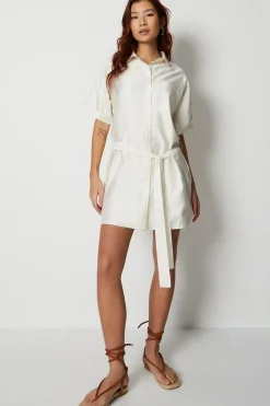 Belted Twill Mini Shirt Dress
