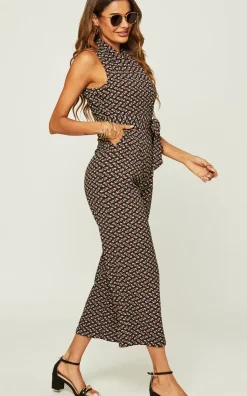 Belted Wrap Jumpsuit In Navy Mix Printed