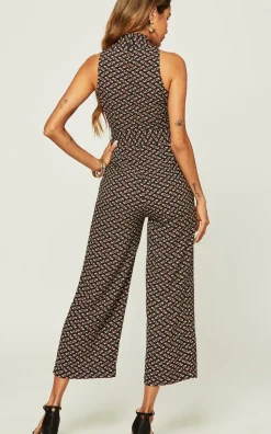Belted Wrap Jumpsuit In Navy Mix Printed