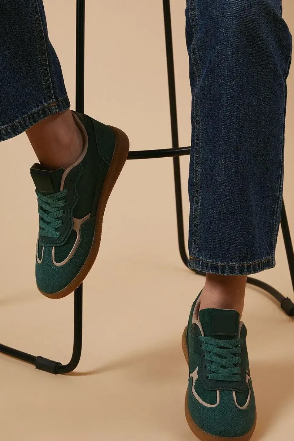 Benji Faux Suede Contrast Detail Lace Up Trainer