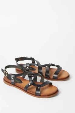 Benji Raw Edge Stud Asymmetric Flat Sandals