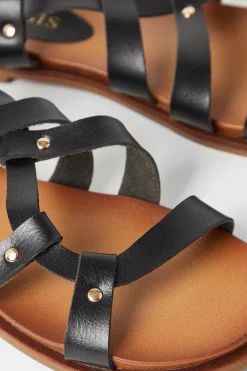 Benji Raw Edge Stud Asymmetric Flat Sandals