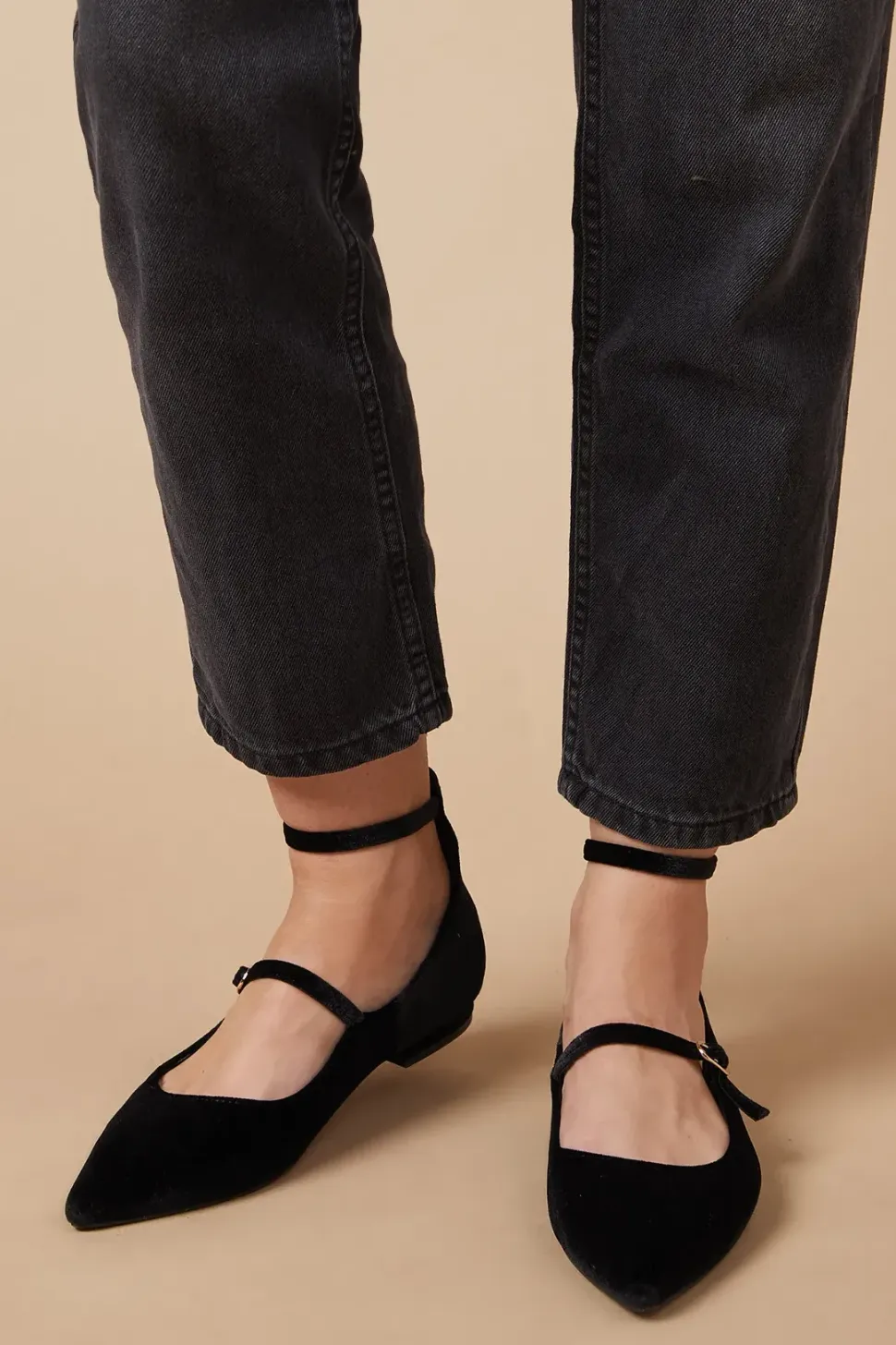 Benson Velvet Mary Jane Pointed Flat Ballet Pump