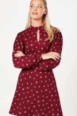 Berry Ditsy Keyhole Mini Dress