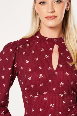 Berry Ditsy Keyhole Mini Dress