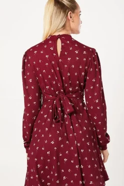 Berry Ditsy Keyhole Mini Dress
