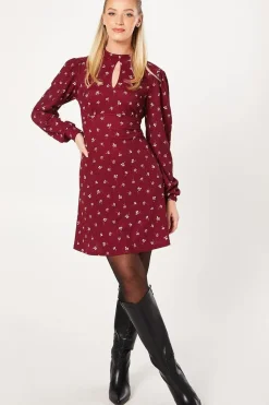 Berry Ditsy Keyhole Mini Dress
