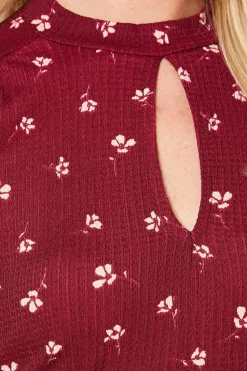 Berry Ditsy Keyhole Mini Dress