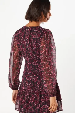 Berry Ditsy Ruffle Hem Chiffon Mini Dress