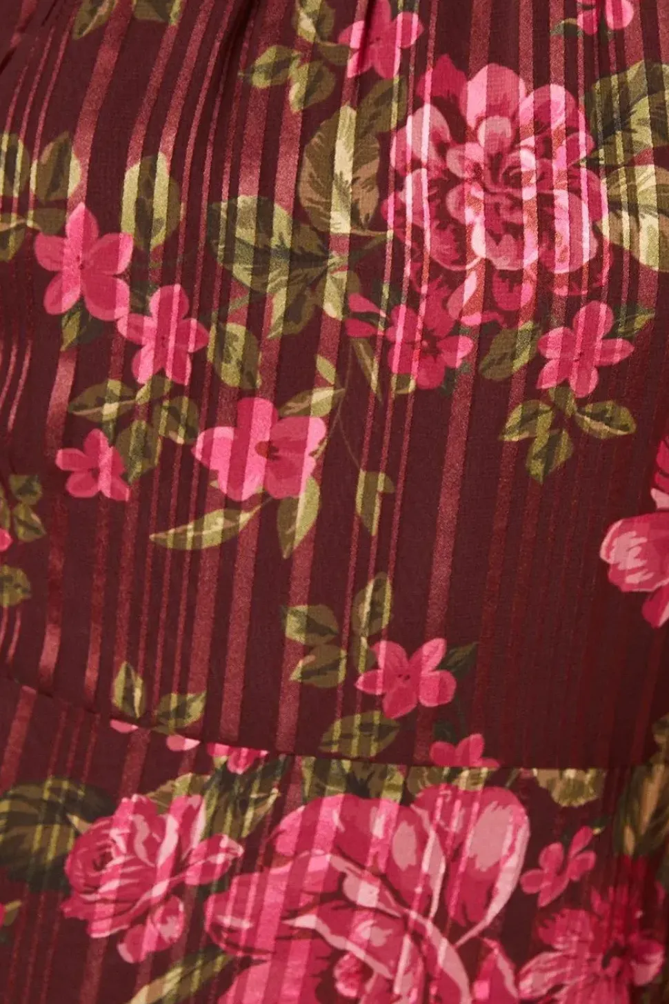 Berry Floral Chiffon Burnout Stripe Midi Dress