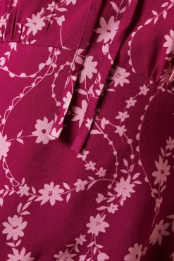 Berry Floral Lace Trim Overhead Blouse