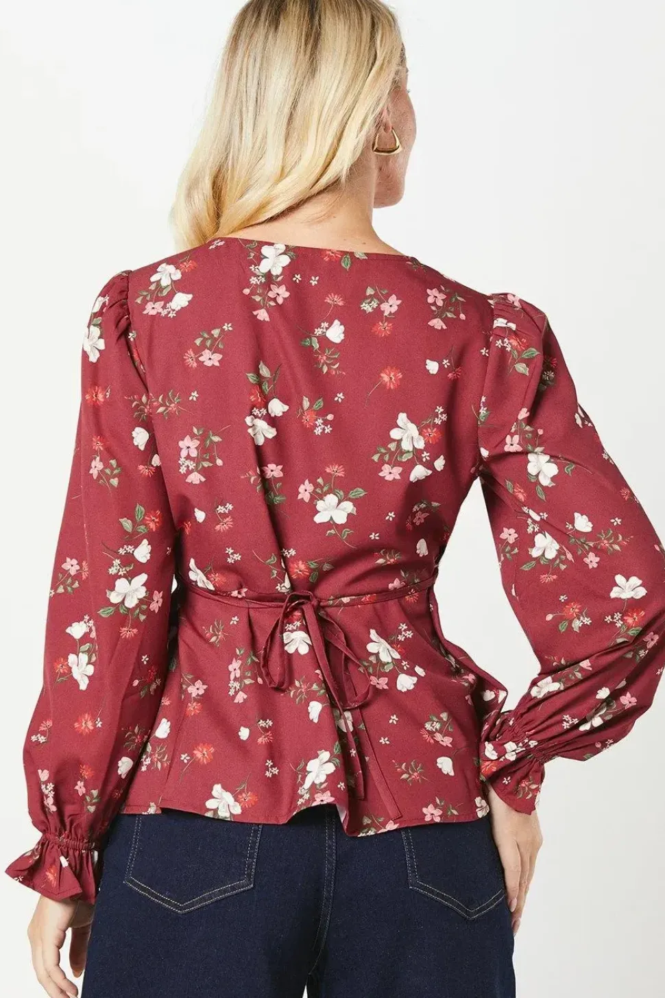 Berry Floral Scoop Neck Button Tea Blouse