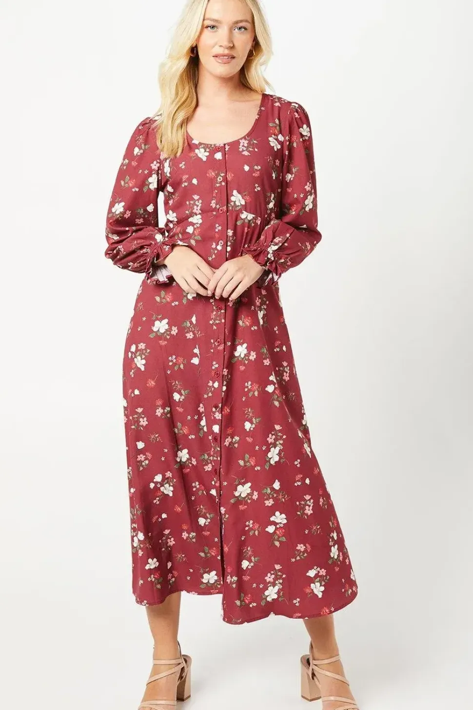 Berry Floral Scoop Neck Shirt Dress