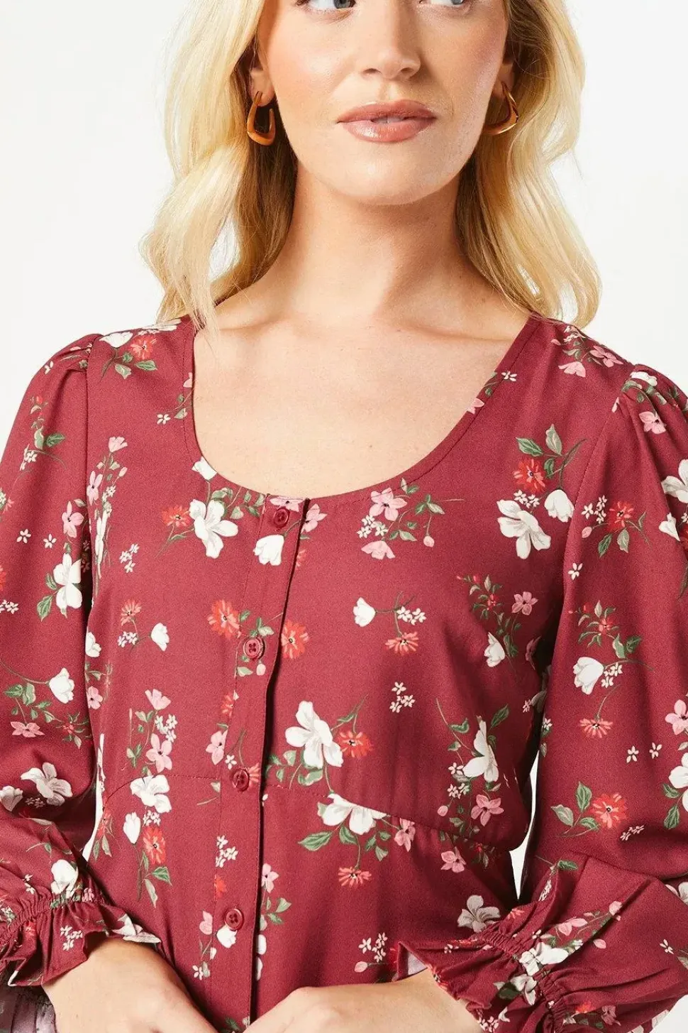 Berry Floral Scoop Neck Shirt Dress