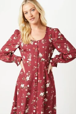 Berry Floral Scoop Neck Shirt Dress