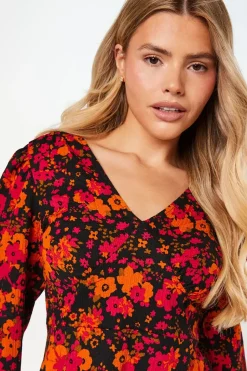 Berry Floral V Neck Empire Mini Dress