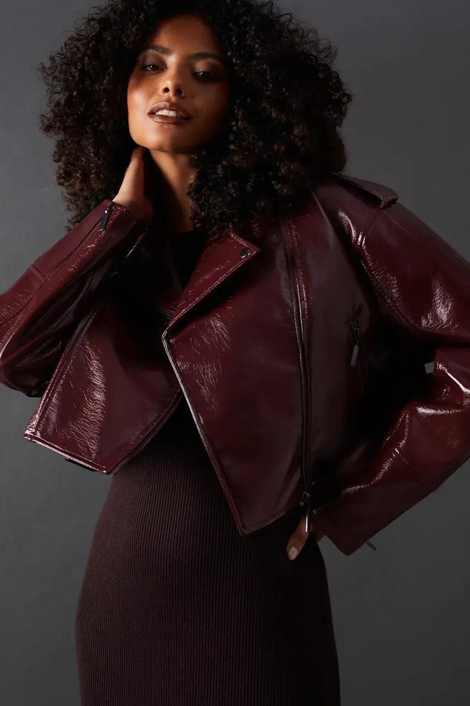 Berry Oversized Biker Jacket
