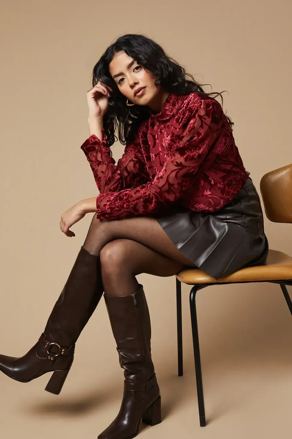 Biker Detail High Block Heel Knee Boot