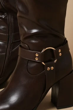 Biker Detail High Block Heel Knee Boot