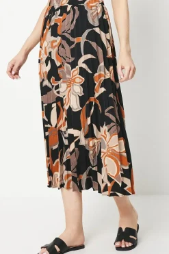 Black Abstract Print Pleated Skirt