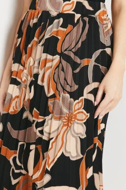 Black Abstract Print Pleated Skirt