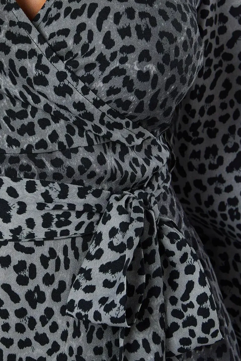 Black Animal Long Sleeve Wrap Midi Dress