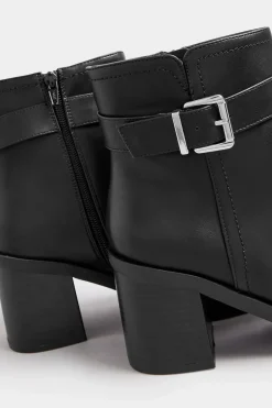 Black Block Heel Buckle Boot In Wide Fit