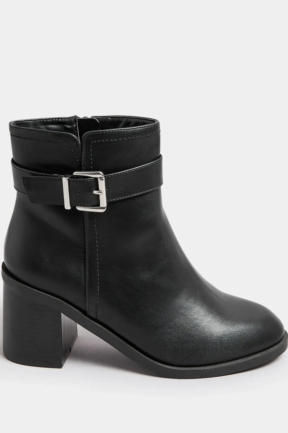 Black Block Heel Buckle Boot In Wide Fit