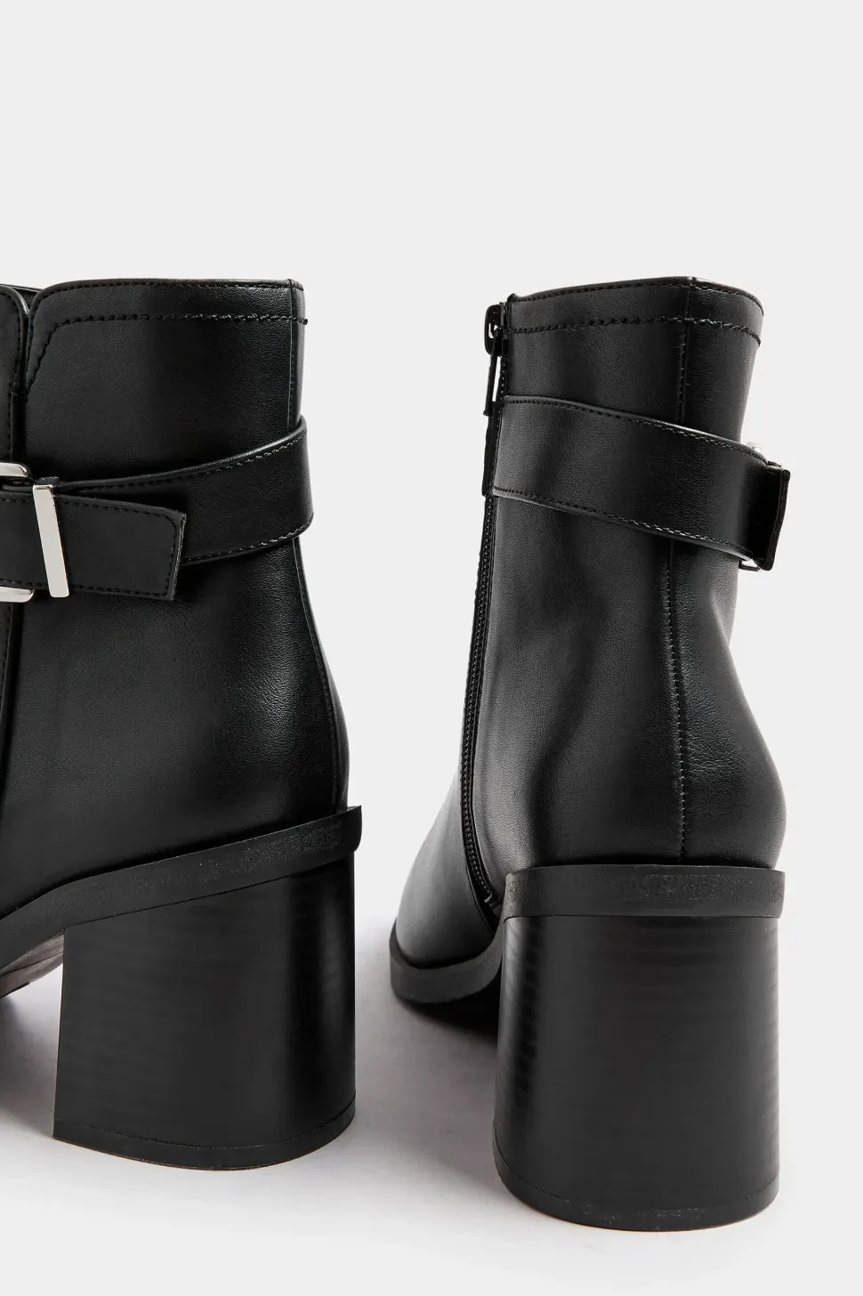Black Block Heel Buckle Boot In Wide Fit