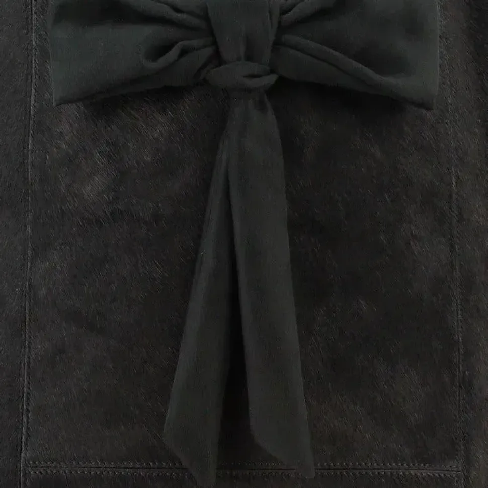 Black Bow Haircalf Leather Tote Bag | BYYEY