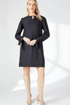 Black Crepe Stitch Detail Shift Dress