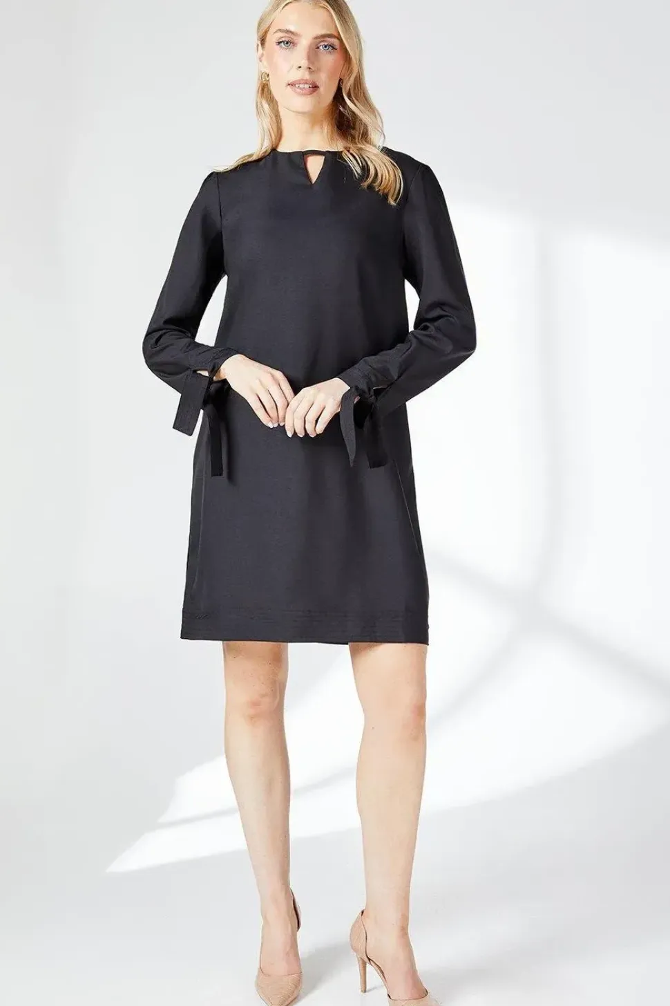 Black Crepe Stitch Detail Shift Dress