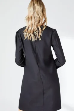 Black Crepe Stitch Detail Shift Dress