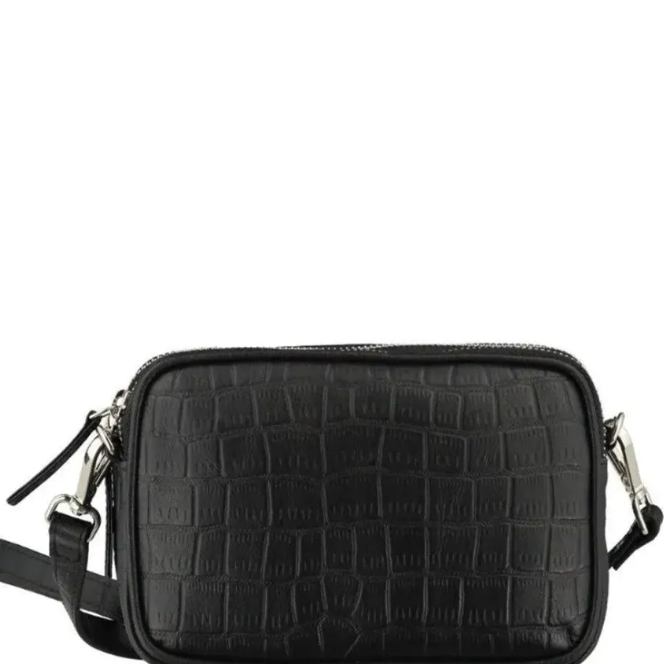 Black Croc Print Leather Crossbody Bag | BYRXI
