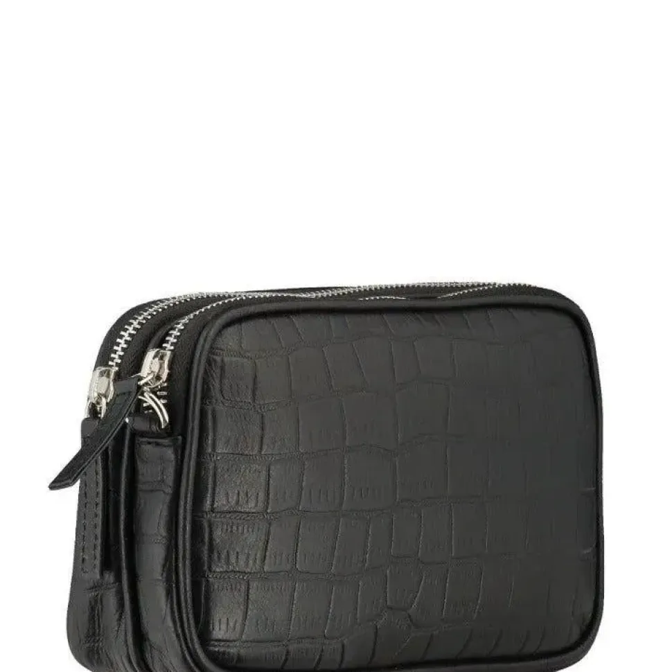 Black Croc Print Leather Crossbody Bag | BYRXI