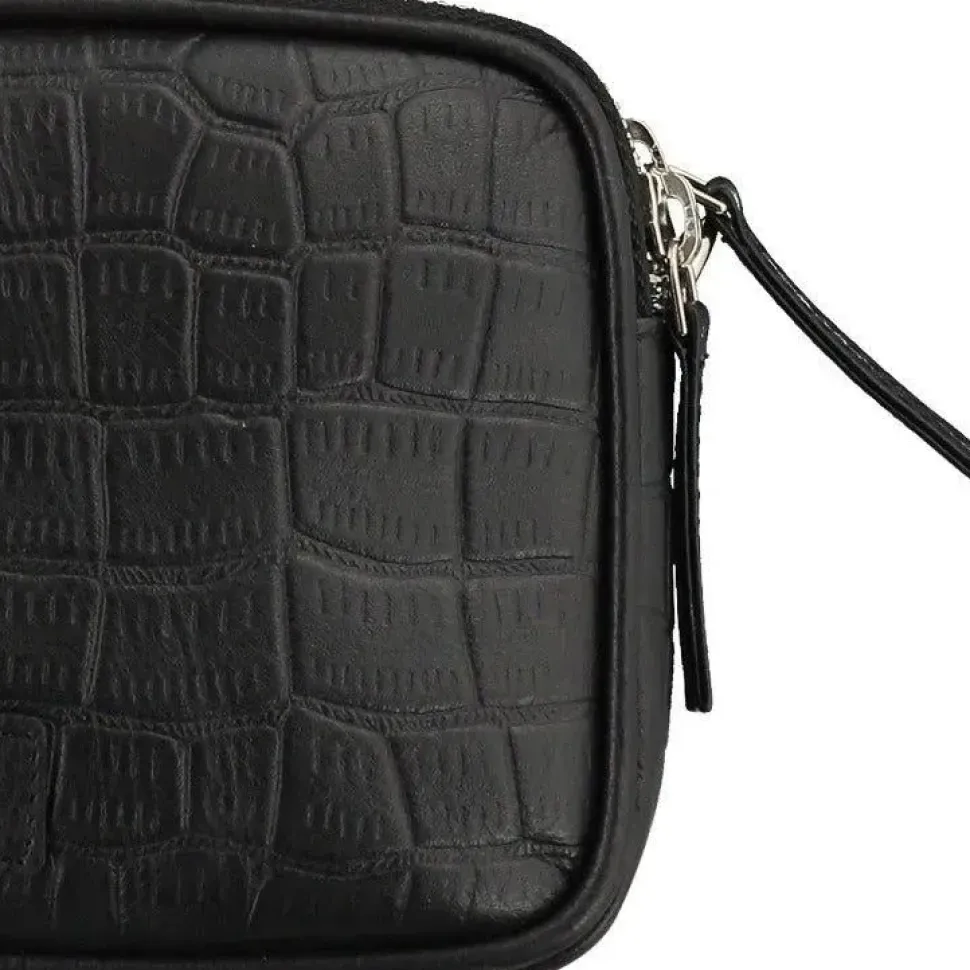 Black Croc Print Leather Crossbody Bag | BYRXI