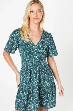 Black Ditsy Angel Sleeve Mini Dress