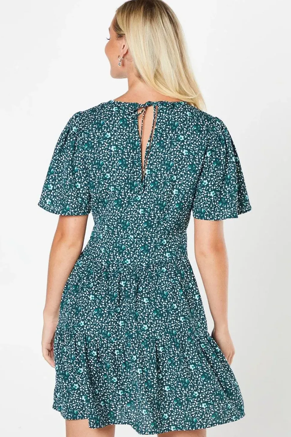 Black Ditsy Angel Sleeve Mini Dress