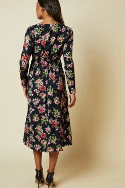 Black Ditsy Floral Lace front midi dress