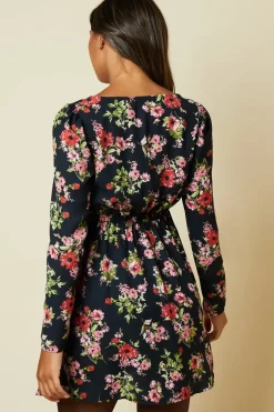 Black Ditsy Floral Lace front mini dress