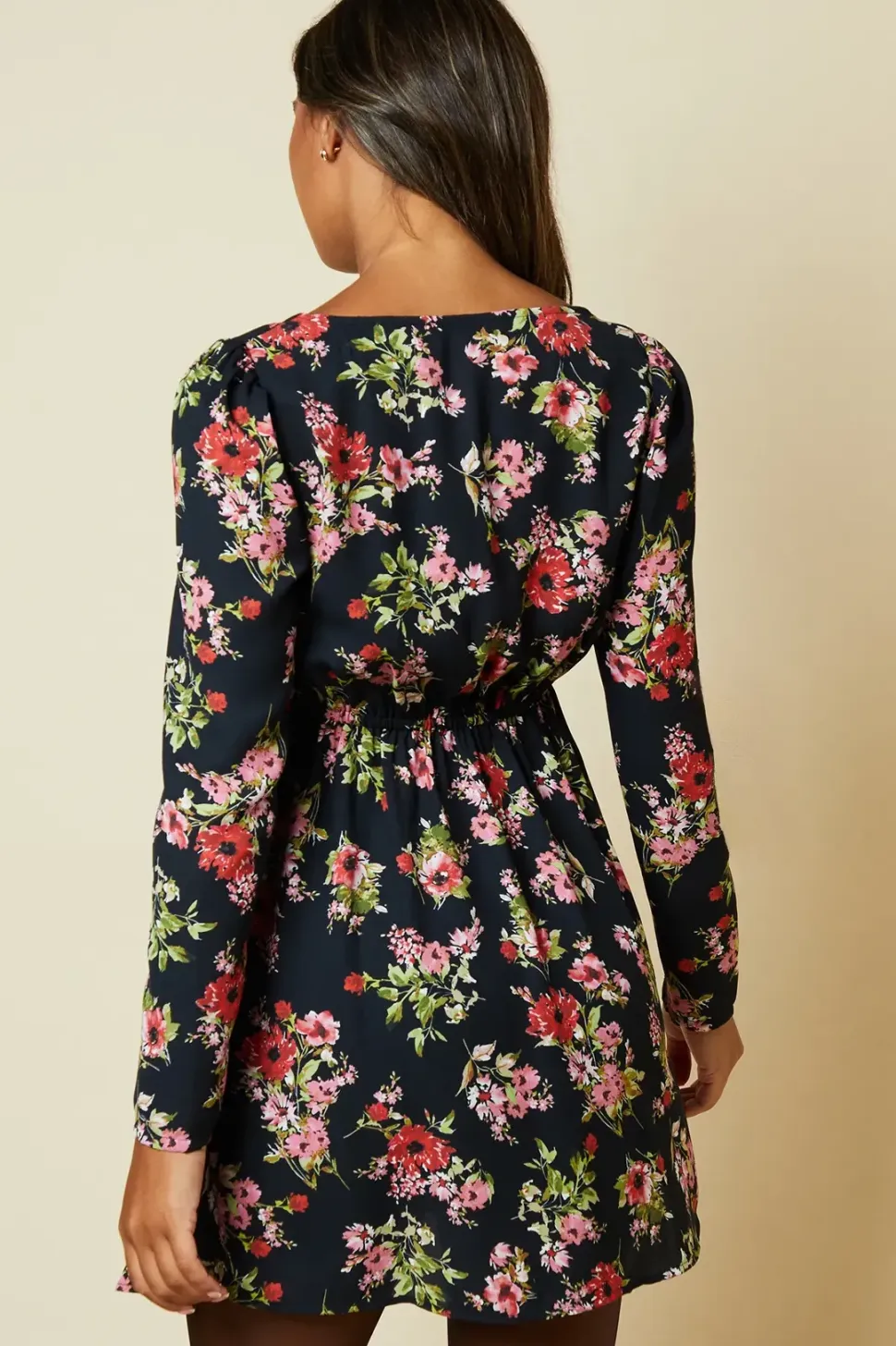 Black Ditsy Floral Lace front mini dress
