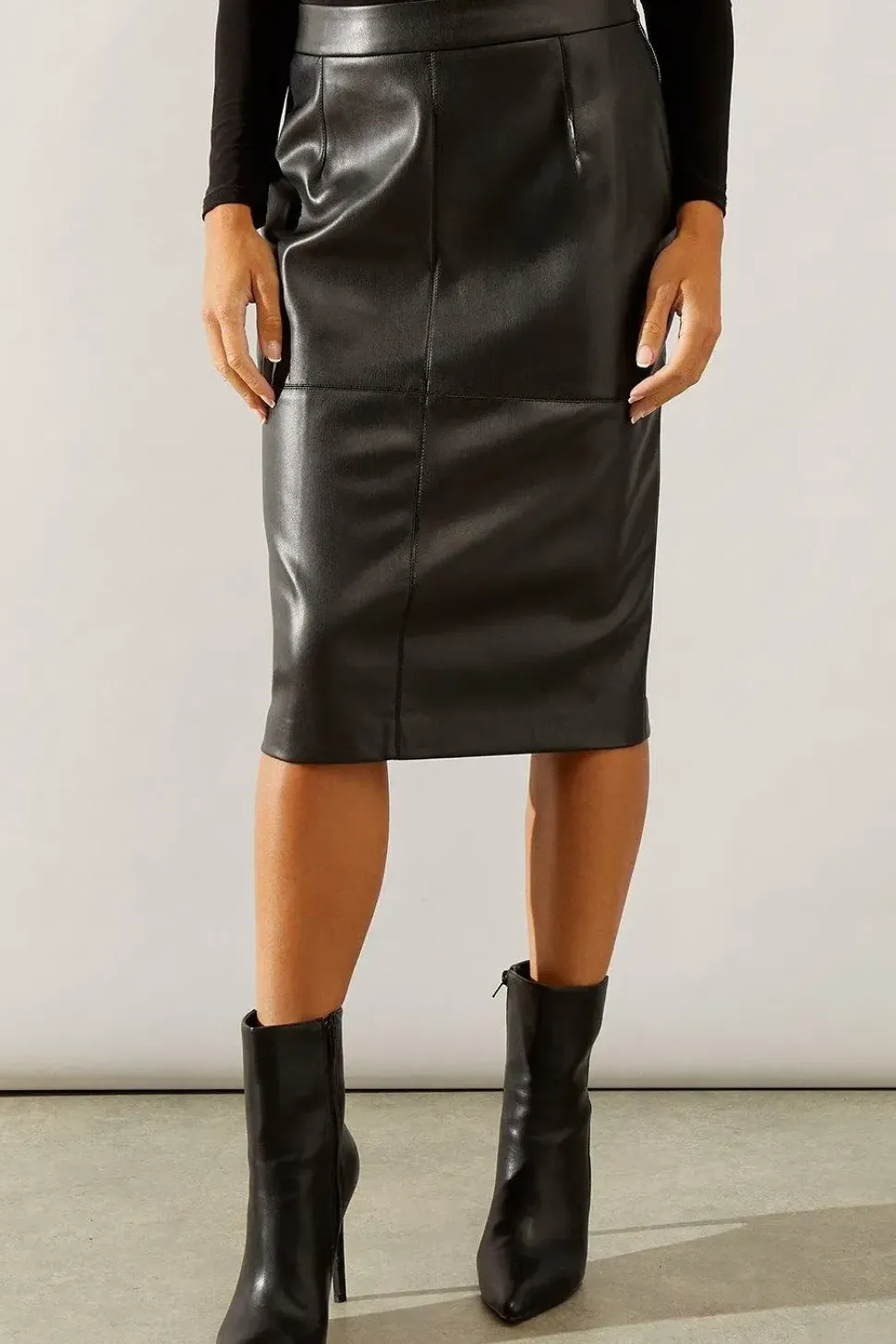 Black Faux Leather Pencil Skirt