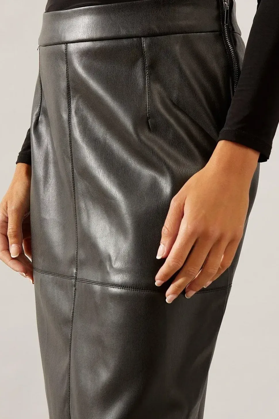 Black Faux Leather Pencil Skirt