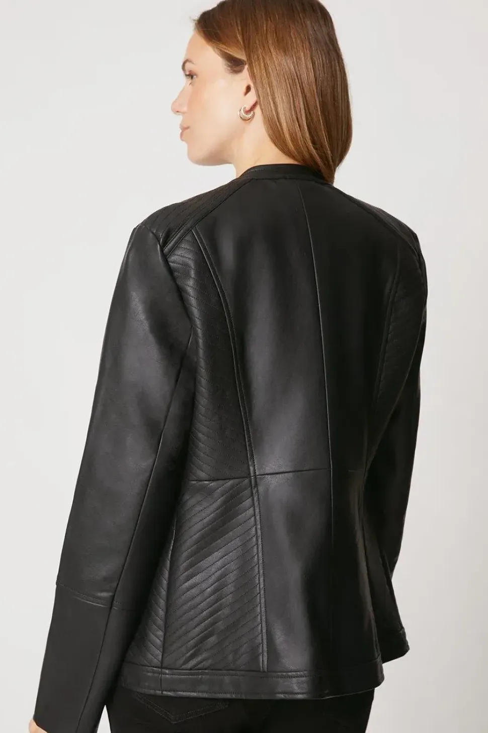 Black Faux Leather Pleat Detail Jacket