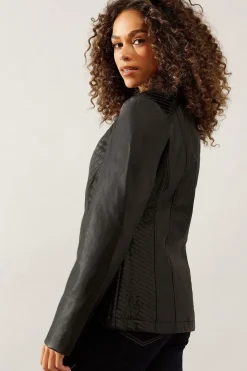Black Faux Leather Stitch Detail Jacket