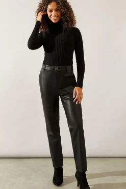 Black Faux Leather Straight Leg Trousers