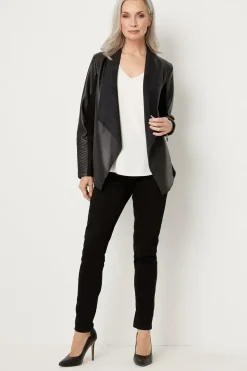Black Faux Leather Waterfall Jacket