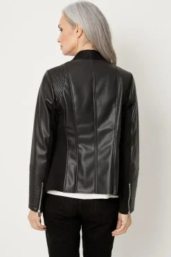 Black Faux Leather Waterfall Jacket