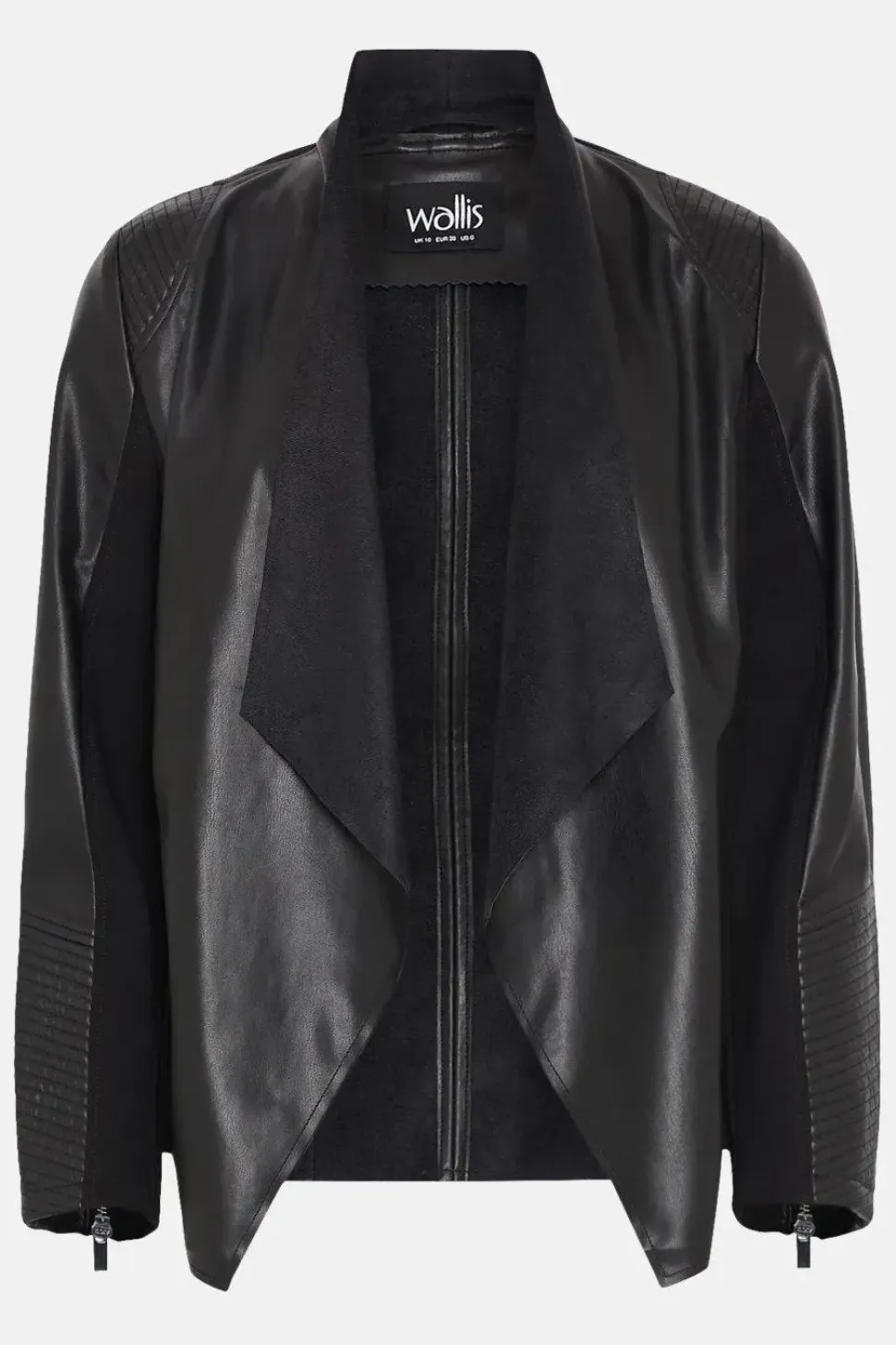 Black Faux Leather Waterfall Jacket